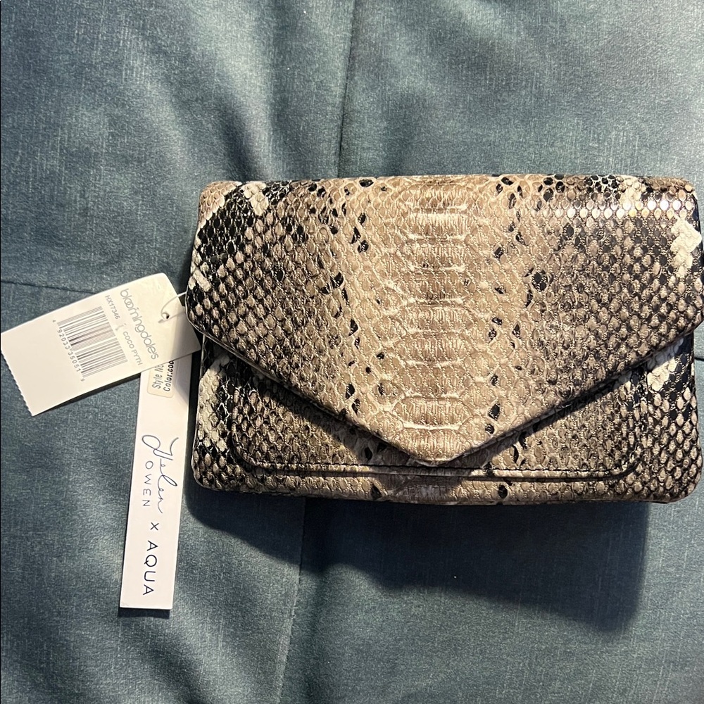 Aqua Python Pattern Clutch - Tan And Black - image 1